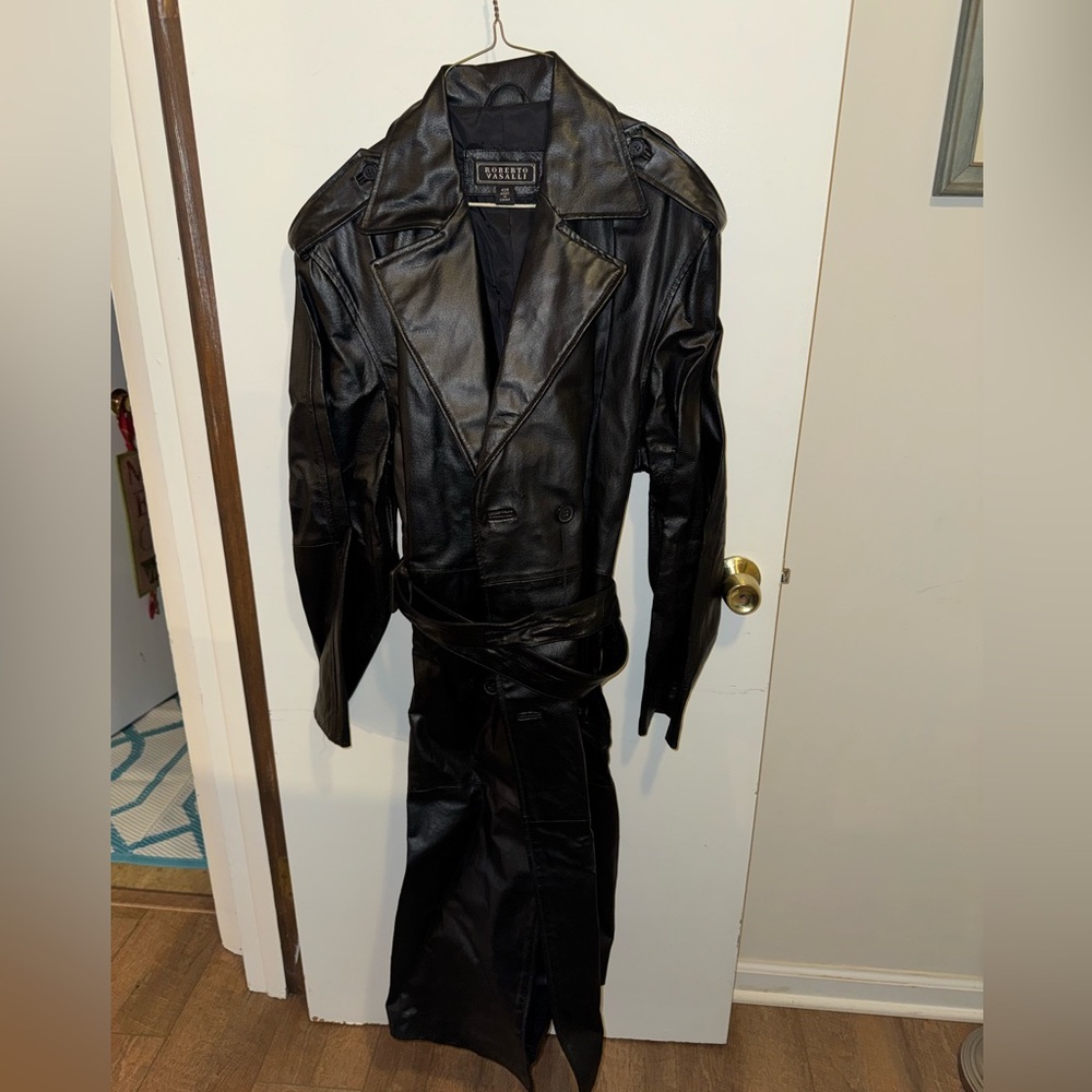 Vintage Roberto Vasalli Leather Trench Coat Jacket Size 42R